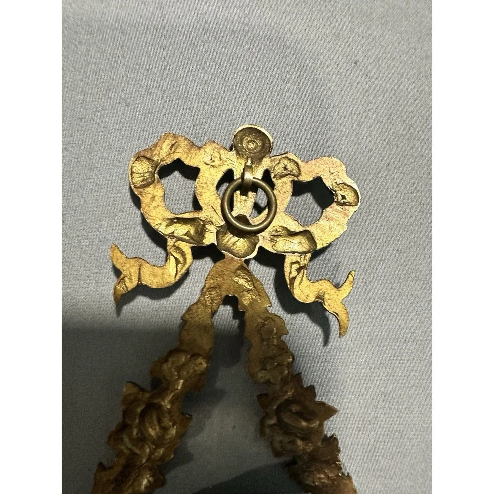 VTG Louis XVI 19th Century Brass Oval Frame Ornate Ribbon